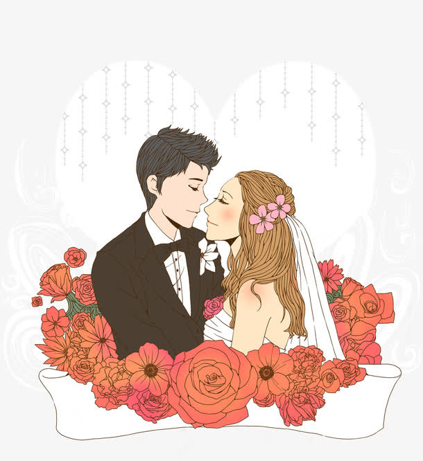 手绘新郎新娘免抠