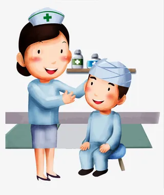 卡通插图医院门诊护士包扎免抠