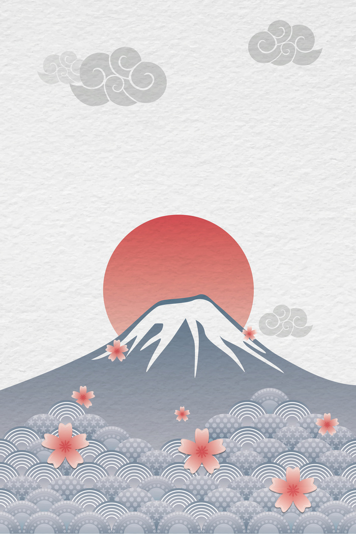 水墨风富士山灰色海报背景素材高清