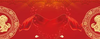 中国风文艺景色丝绸红色banner高清
