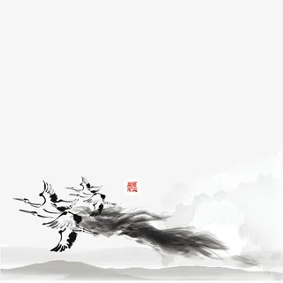 水墨仙鹤免抠