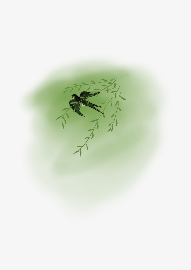 绿色的叶子和小燕子免抠动植物植物元素
