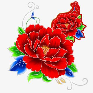 喜庆的红色金边牡丹免抠