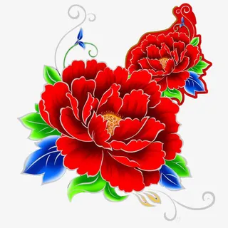 喜庆的红色金边牡丹免抠