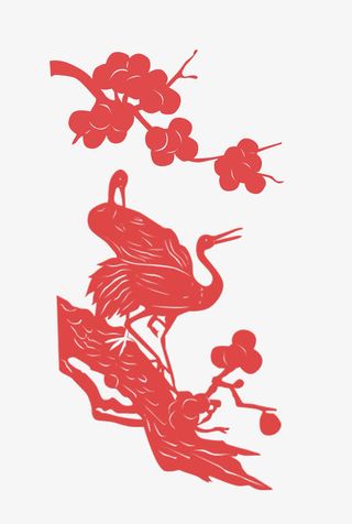 红色的鹤中国风免抠