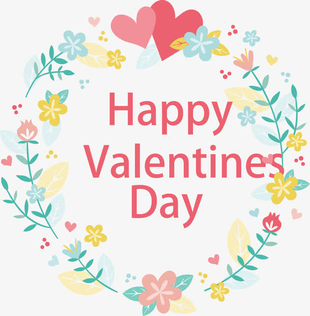 彩色花卉情人节贺卡矢量素材免抠