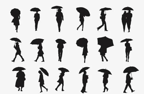 人物打雨伞剪影免抠