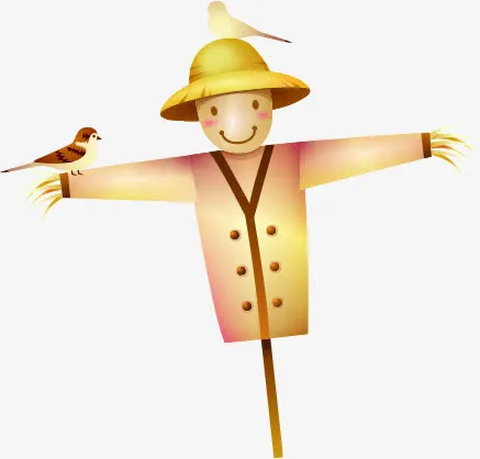 手绘秋天卡通稻草人免抠