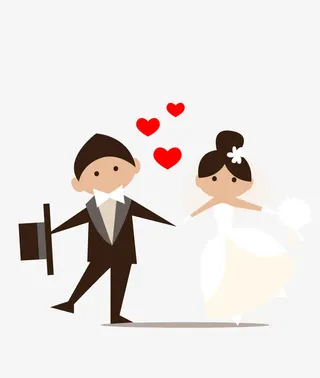 卡通新郎新娘漂浮的心免抠