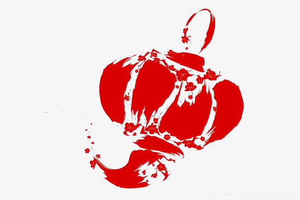 红色水墨灯笼免抠