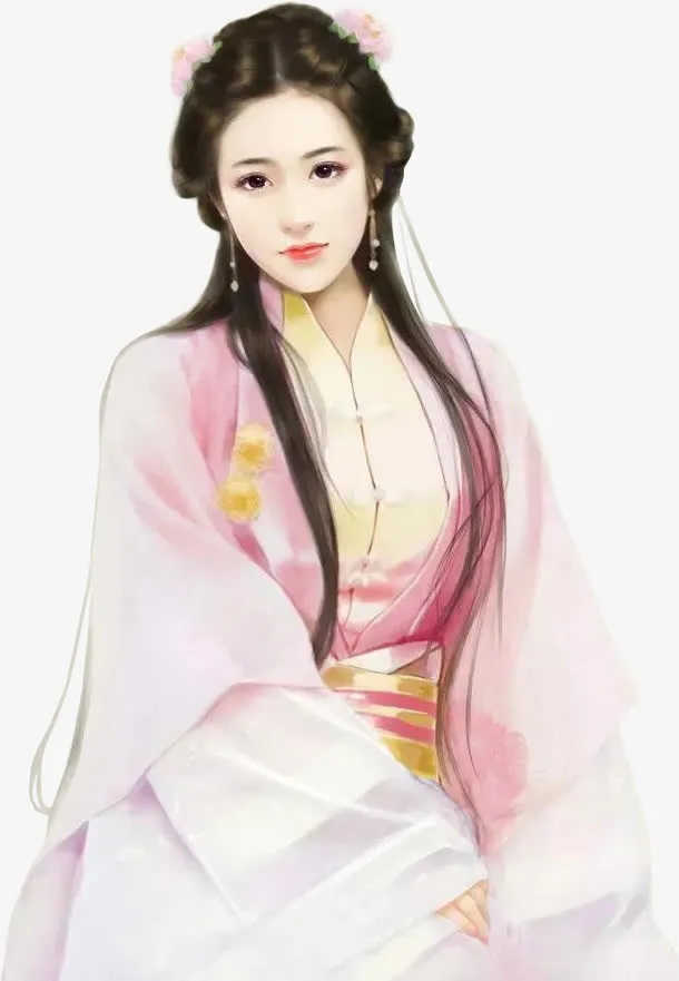 古代粉色中国风古典后宫美女手绘免抠
