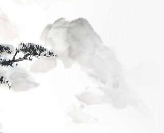 水墨树山云水墨画免抠