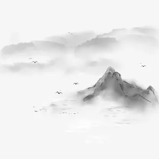 中式水墨山水免抠