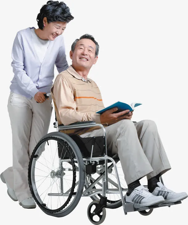 推着轮椅的老人免抠