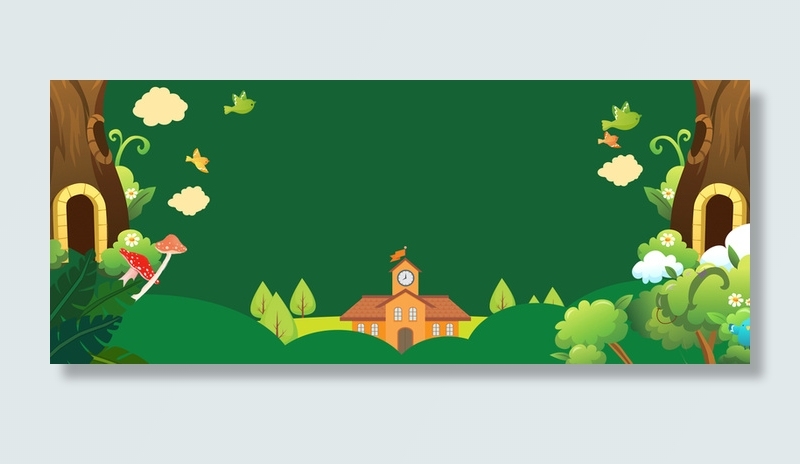春天出游手绘卡通森林绿色banner高清