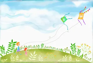 清新户外放风筝风景平面广告高清