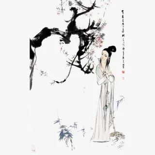 手绘中国风水墨林黛玉葬花红楼梦免抠