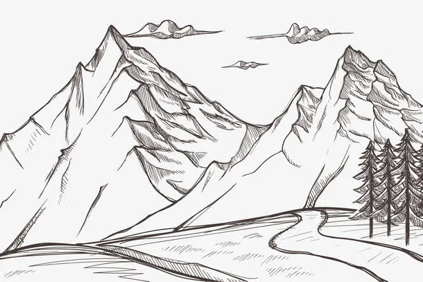手绘高原雪山免抠