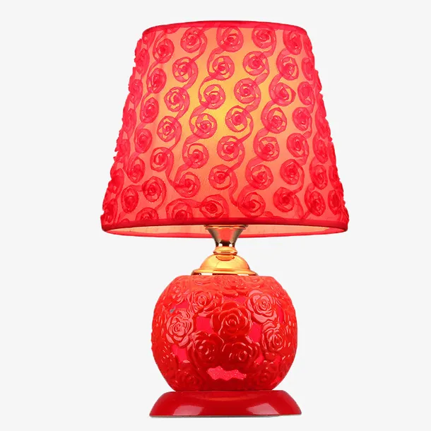 红色花纹台灯免抠