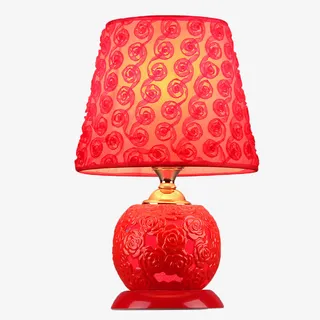 红色花纹台灯免抠