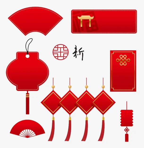 红色的喜庆中国元素图免抠