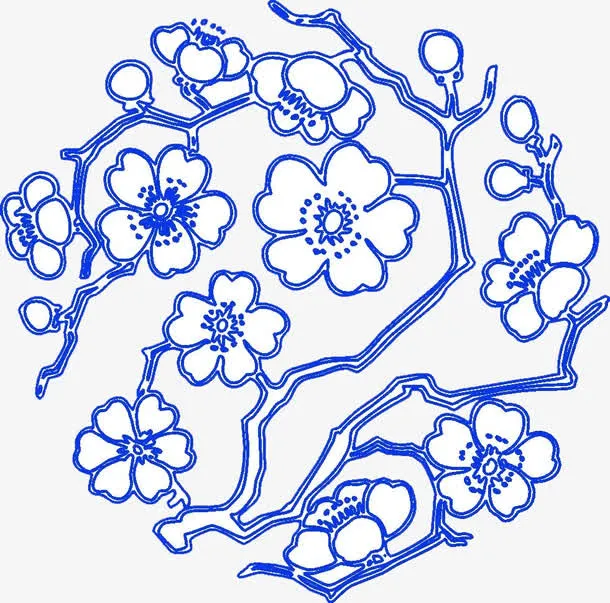 蓝色的干枝梅免抠