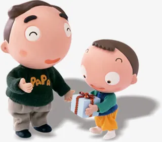 高清摄影实拍男孩送父亲节日礼物卡通人物免抠