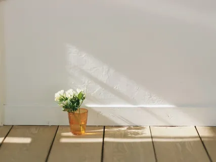 室内一角木地板白色墙壁小盆栽免抠