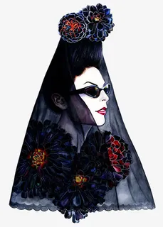 手绘墨镜女免抠