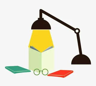 灯光下的书本与眼镜免抠