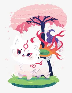 矢量樱花树下的犬神免抠