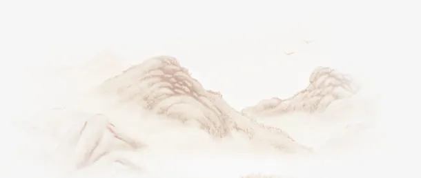 手绘中式美景朦胧免抠