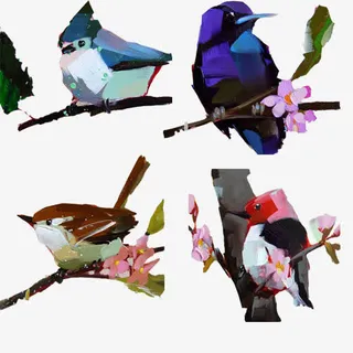 鸟类油画摆块素材图片免抠