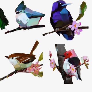 鸟类油画摆块素材图片免抠