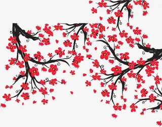 矢量手绘红色梅花免抠