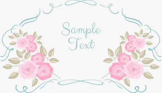 浪漫情人节粉色手绘玫瑰花标题框免抠