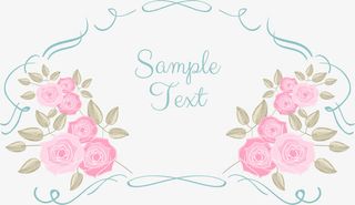 浪漫情人节粉色手绘玫瑰花标题框免抠