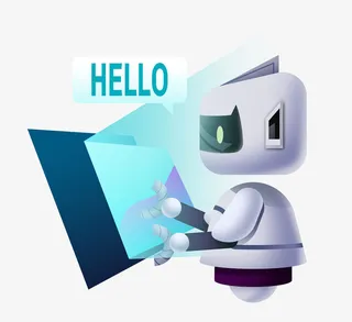 蓝色电脑智能机器人免抠