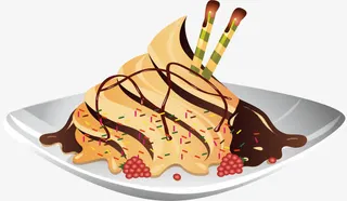 矢量手绘盘子装的沙冰免抠