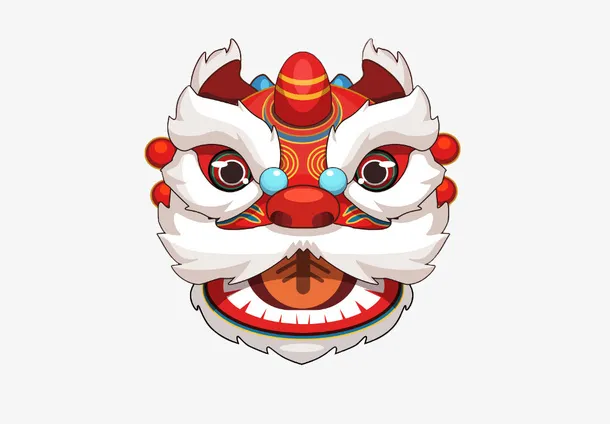 手绘舞狮头醒狮免抠手绘/卡通手绘元素