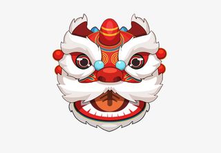 手绘舞狮头醒狮免抠手绘/卡通手绘元素