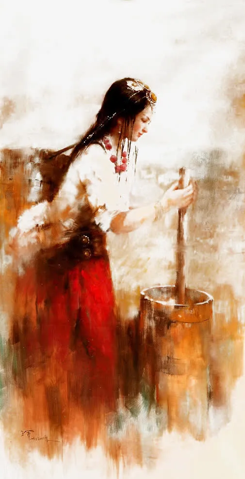 藏族油画少女免抠