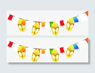金色灯笼彩旗七夕情人节免抠