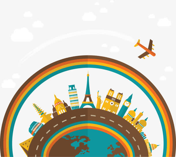 卡通地球环球旅游建筑免抠