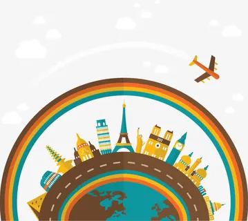 卡通地球环球旅游建筑免抠