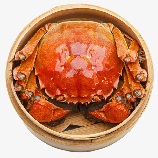 红色美味的食物蒸笼里的大闸蟹实免抠