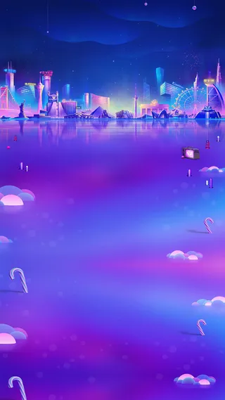 卡通海上的夜晚景象高清