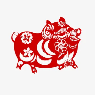 猪年红色剪纸矢量图免抠