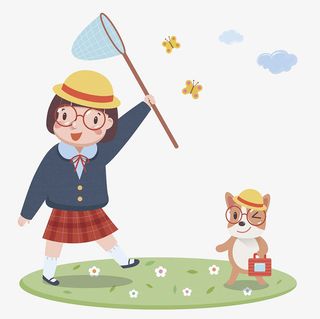 女孩捉蝴蝶免抠