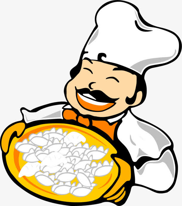矢量手绘端饺子的厨师免抠
